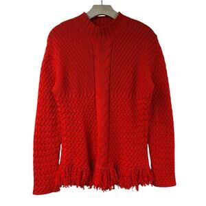 Alpaca 111 Red Sweater Woven Curly Fringe Large 100% Baby Alpaca